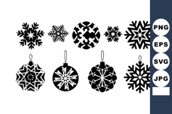 Black snowflake ornament icons vector with hanging loops Product Image 1