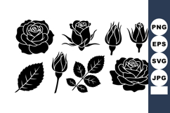 Rose flower vector with black silhouettes and leaves Product Image 1