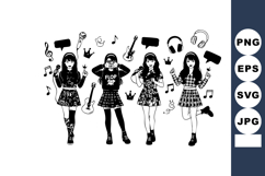 Four girls dancing and singing with music notes in black and Product Image 1