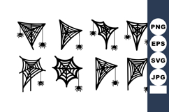 Spider webs with hanging spiders vector illustration in blac Product Image 1