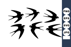 Swallow Birds Flying Silhouettes in Black Vector Illustratio Product Image 1