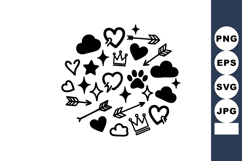 Love and pet symbols with hearts, stars, arrows, crowns, and Product Image 1