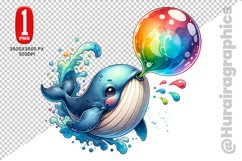 Cute Whale Clipart - PNG File Product Image 1