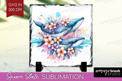 Whale Floral Slate PNG Tropical Square Slate Sublimation Product Image 1