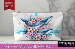 Whale Floral Cosmetic Bag Tropical Makeup Bag PNG Product Image 1