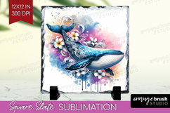 Whale Floral Slate PNG Tropical Square Slate Sublimation Product Image 1