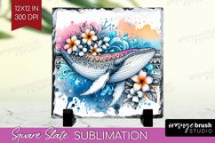Whale Floral Slate PNG Tropical Square Slate Sublimation Product Image 1