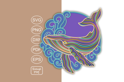 3D Layered whale fish SVG 3d Paper Cut Papercut template sea Product Image 3