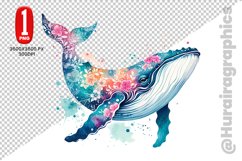 Cute Whale Clipart - PNG File Product Image 1