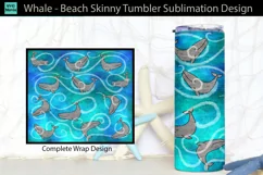 Ocean Whale Skinny Tumbler Wrap, Beach Sublimation Tumbler Product Image 1