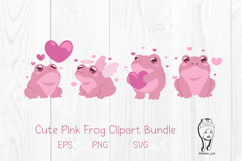 Cute Pink Frog Clipart Bundle Valentine Love Frog SVG PNG Product Image 1