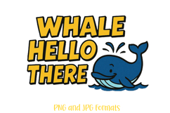 Whale Hello There Logo Slogan Illustration PNG