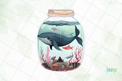 Whale In Bottle Watercolor Sublimation Clipart Product Image 2