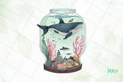 Whale In Bottle Watercolor Sublimation Clipart Product Image 3