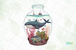 Whale In Bottle Watercolor Sublimation Clipart Product Image 4