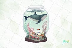 Whale In Bottle Watercolor Sublimation Clipart Product Image 7