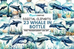 Whale in Bottle Watercolor Sublimation Clipart Product Image 1