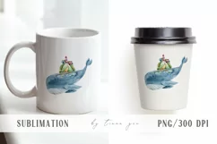 Watercolor cute whale clipart / underwater clipart- 1png Product Image 2