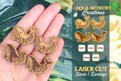 4x Floral Whale Studs Earrings, Laser Cut SVG Templates Product Image 1