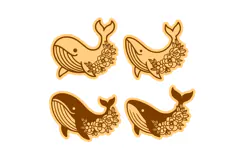 4x Floral Whale Studs Earrings, Laser Cut SVG Templates Product Image 2