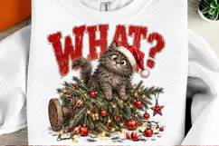 WHAT? Funny Christmas Cat PNG | Fallen Christmas Tree Sublim Product Image 2