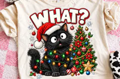 Funny Christmas Cat PNG, Black Cat Wearing Santa Hat with Co Product Image 1