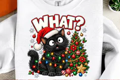 Funny Christmas Cat PNG, Black Cat Wearing Santa Hat with Co Product Image 2