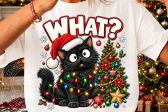 Funny Christmas Cat PNG, Black Cat Wearing Santa Hat with Co Product Image 3