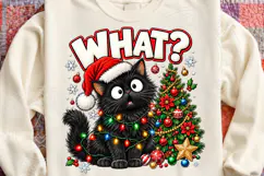 Funny Christmas Cat PNG, Black Cat Wearing Santa Hat with Co Product Image 4