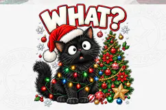 Funny Christmas Cat PNG, Black Cat Wearing Santa Hat with Co Product Image 5