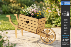 Wheelbarrow Planter Laser Cut | Garden Decor | Flower Holder Product Image 1