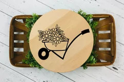 Wheelbarrow SVG Design with Spring Garden Flowers. Can be Used for T-shirts, Mugs, Bags, Pillows, Decals, Gifts. Compatible with Cricut and Silhouette