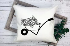Wheelbarrow SVG Design with Spring Garden Flowers. Can be Used for T-shirts, Mugs, Bags, Pillows, Decals, Gifts. Compatible with Cricut and Silhouette