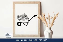 Wheelbarrow SVG Design with Spring Garden Flowers. Can be Used for T-shirts, Mugs, Bags, Pillows, Decals, Gifts. Compatible with Cricut and Silhouette