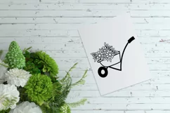 Wheelbarrow SVG Design with Spring Garden Flowers. Can be Used for T-shirts, Mugs, Bags, Pillows, Decals, Gifts. Compatible with Cricut and Silhouette