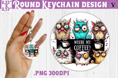 Round keychain | Funny Cats | Where is my coffee? Product Image 1