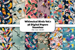 Whimsical Birds Vol.1 Seamless Digital Paper, 36 PNG Product Image 1