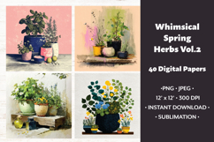 Whimsical Spring Herbs Digital Paper Vol.2, 40 PNG &amp; JPEG Product Image 1