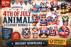 Whimsical 4th of July Animal PNG Clipart Bundle Product Image 1