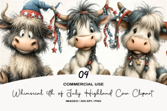 Whimsical 4th of July Highland Cow Clipart Product Image 1