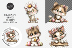 Whimsical Adorable Spring Cats Clipart Product Image 1