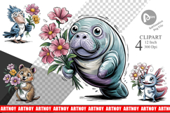 Whimsical Animal Bouquet Clipart Product Image 1