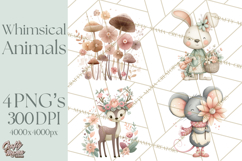 Spring Garden Animals Clipart, Whimsical Bunny Duck Frog Png Product Image 1