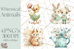 Spring Garden Animals Clipart, Whimsical Bunny Duck Frog Png Product Image 1
