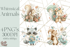 Spring Garden Animals Clipart, Whimsical Bunny Duck Frog Png Product Image 1