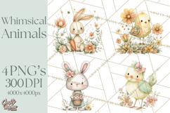 Spring Garden Animals Clipart, Whimsical Bunny Duck Frog Png Product Image 1