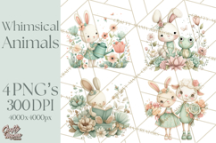 Spring Garden Animals Clipart, Whimsical Bunny Duck Frog Png Product Image 1
