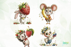Whimsical Animals with Fruits Clipart Product Image 2