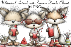 Whimsical Animals with Summer Drinks Clipart Product Image 1