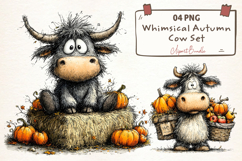 Whimsical Autumn Cow Clipart Product Image 1